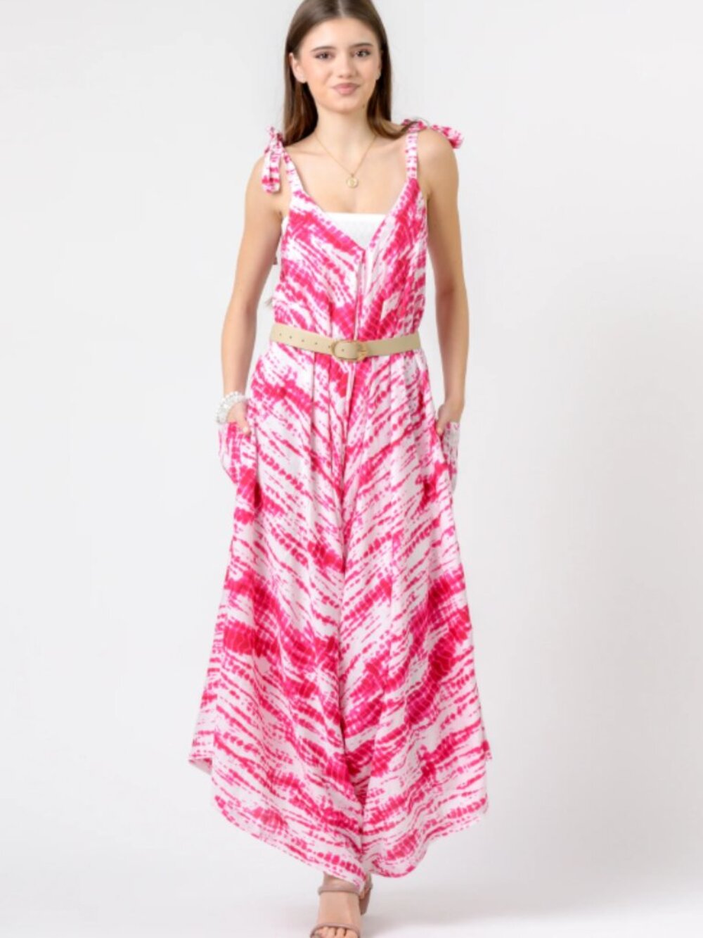 Tie-Dye Pink Women’s Sleeveless Jumpsuit
